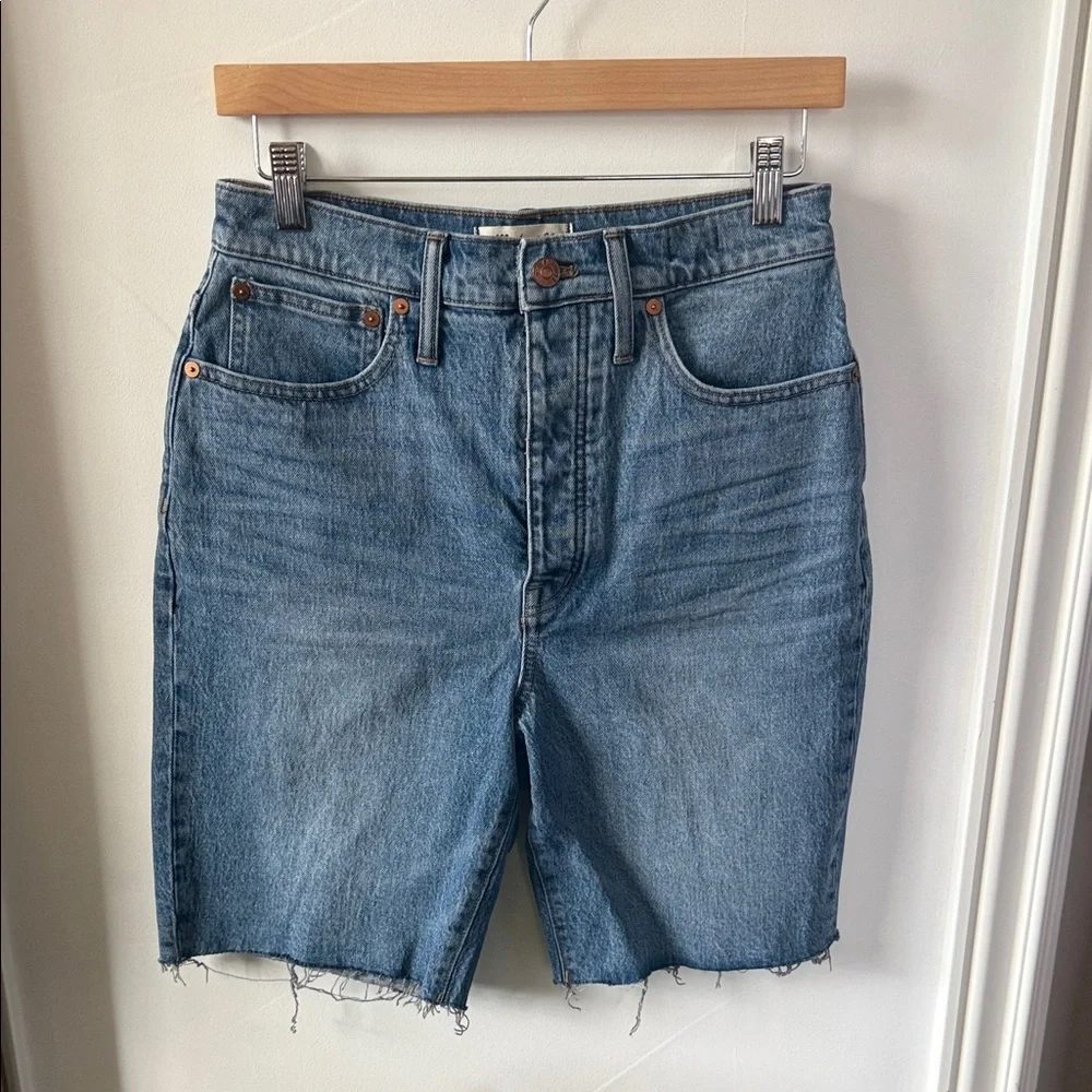 MADEWELL High-Rise Long Denim Shorts in Brightwood Wash
